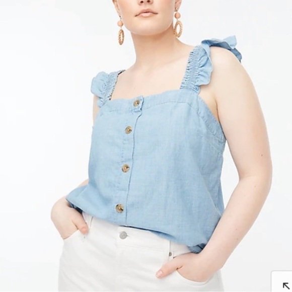 J. Crew Chambray Ruffle Tank Blue  Top Denim size small NEW - Picture 4 of 10